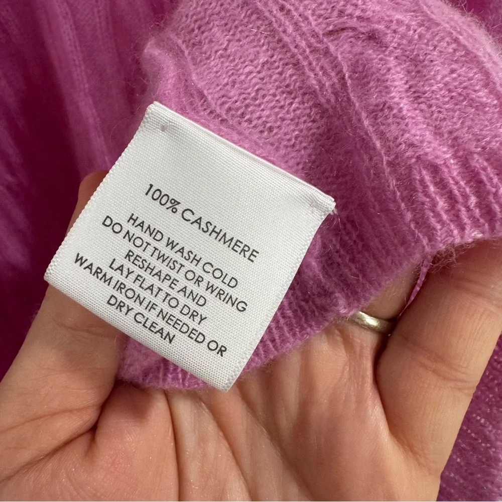 White + Warren 100% Cashmere Cable Knit Open Front Longline Cardigan Orchid M - Picture 4 of 7